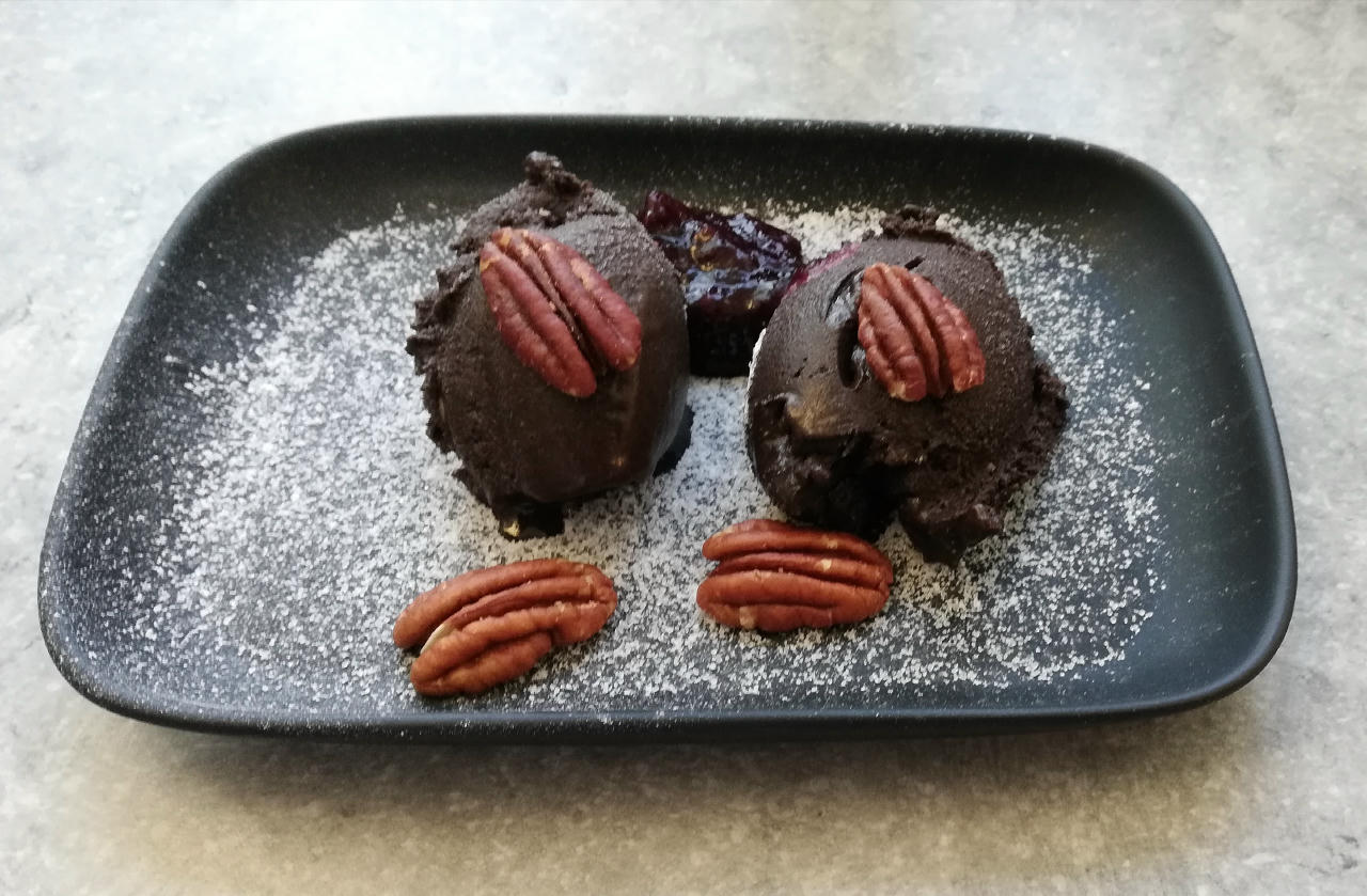Served with pecans and cherry confit
