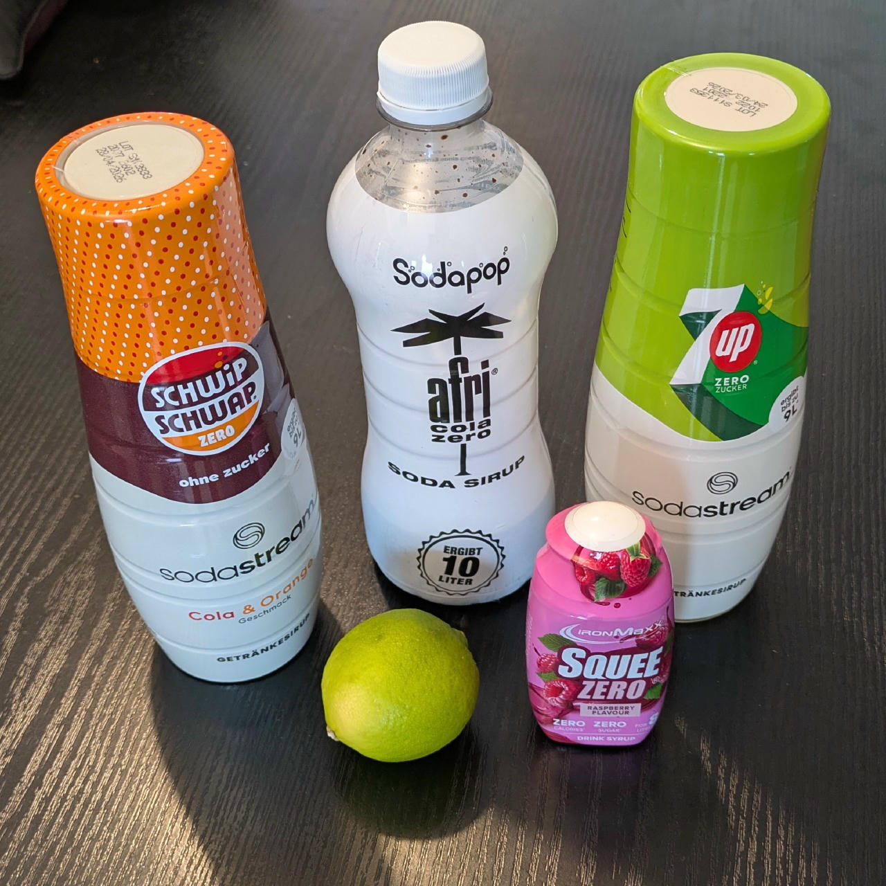 Syrup bottles + lime